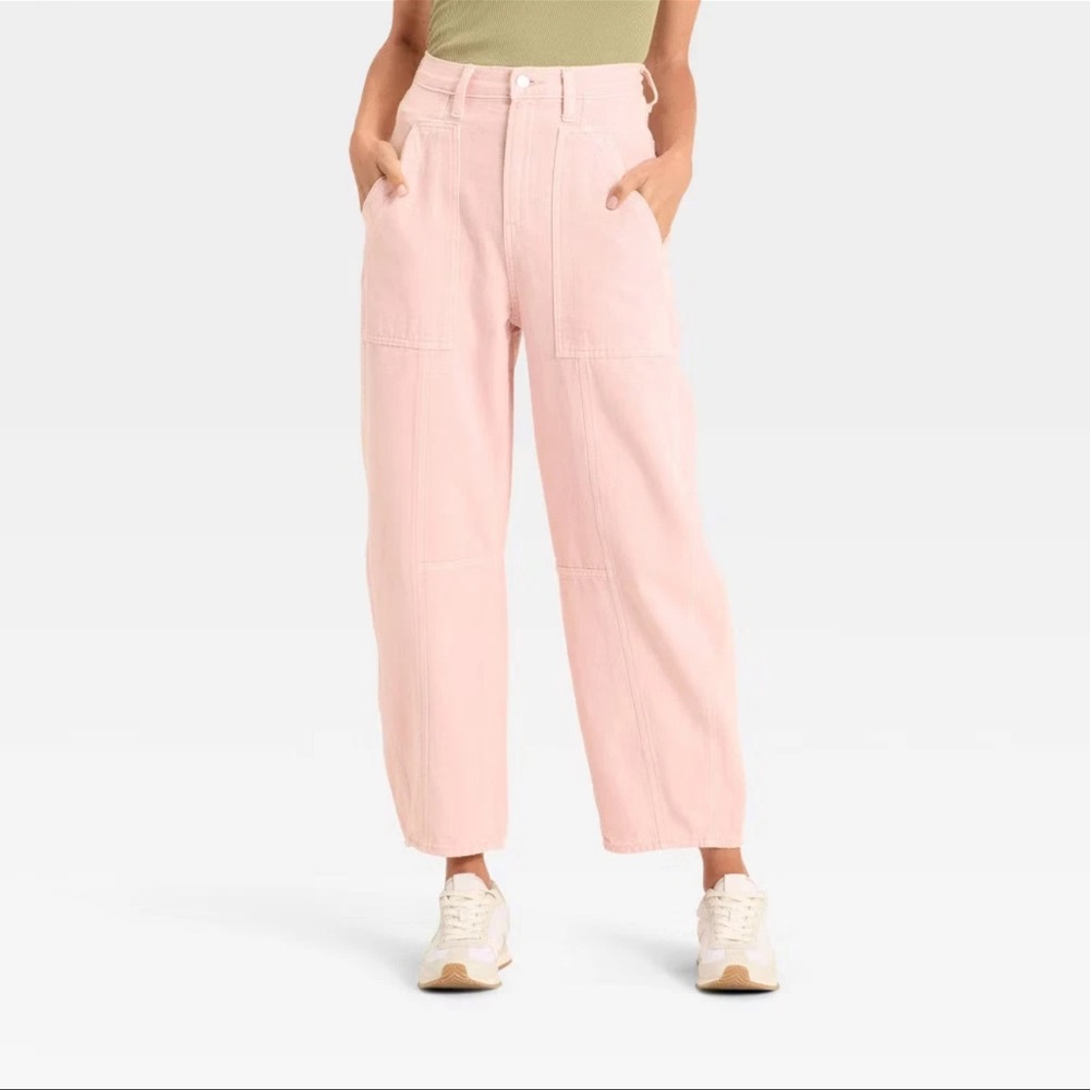 Women's High-Rise Utility Barrel Jeans - Universal Thread Pink 2